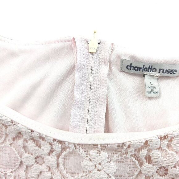 Charlotte Russe Pink Floral Lace W/ Under Shirt Back Zip Top Large Round Neck - Picture 5 of 5
